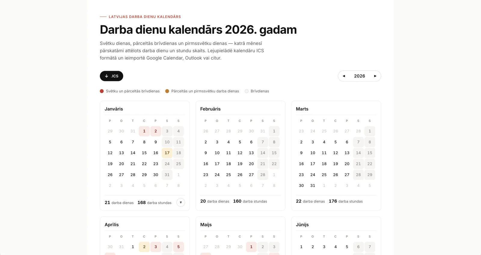 Latvian working days calendar