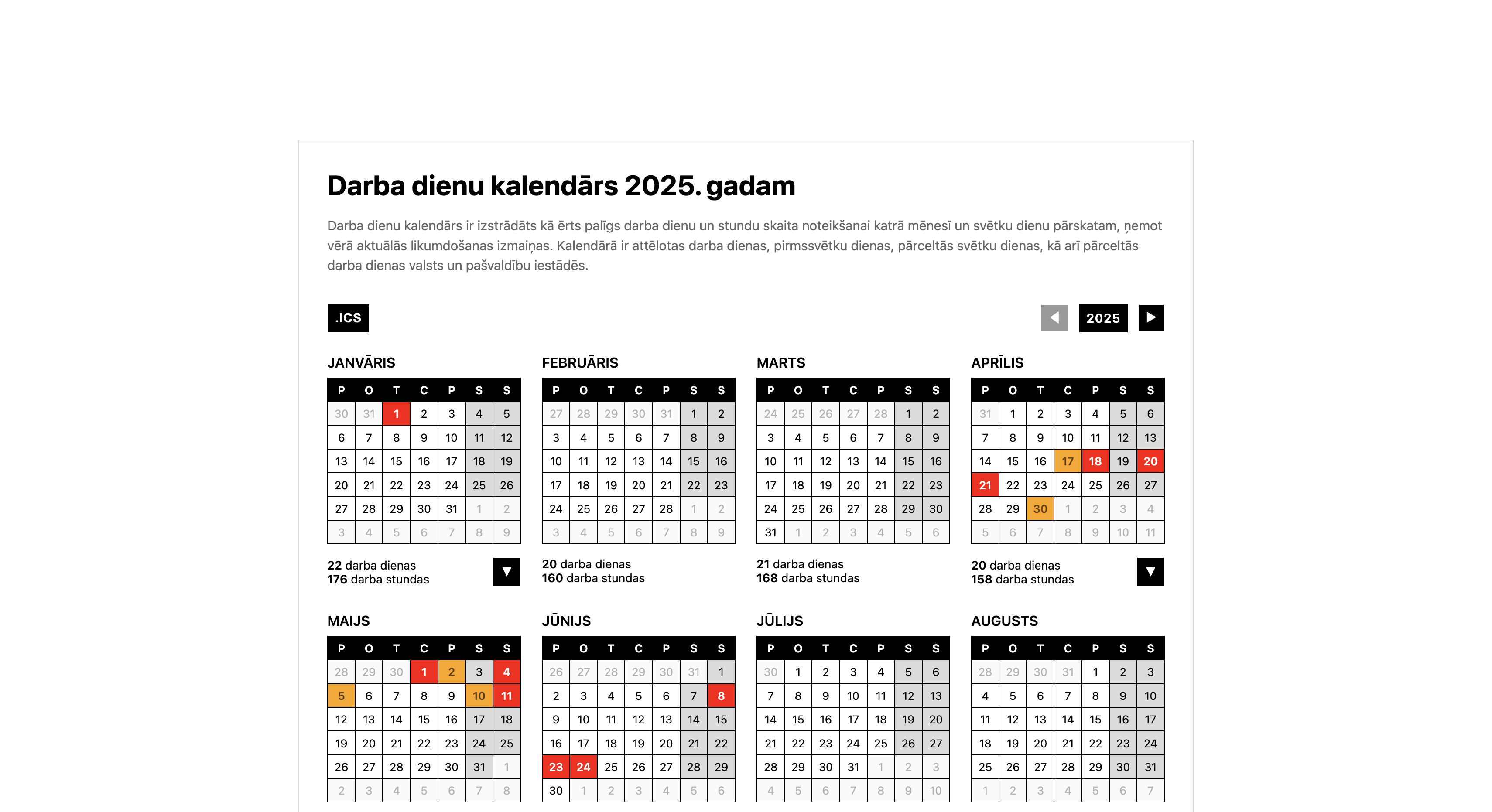 Darba dienu kalendārs